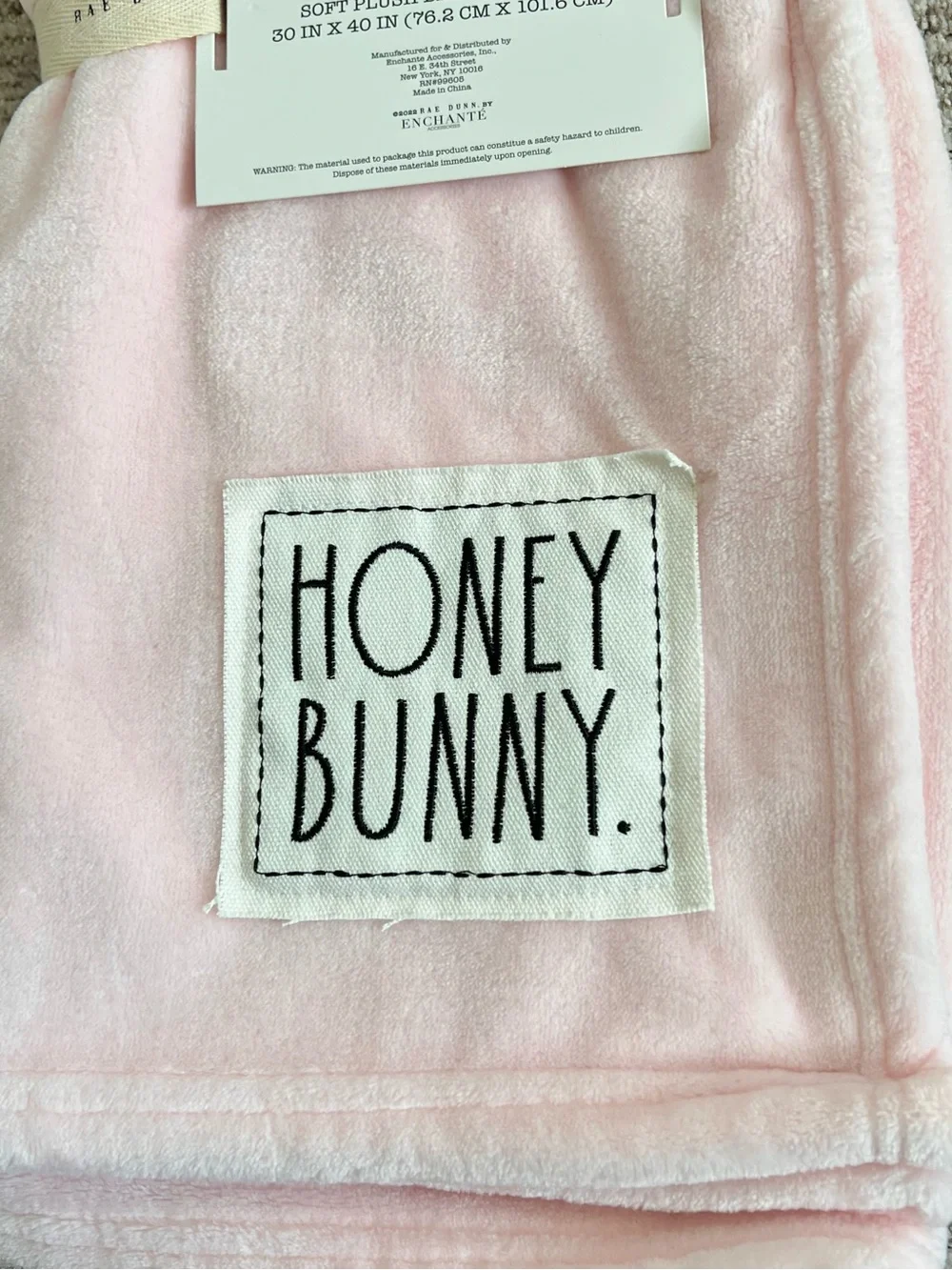 NWT Rae Dunn Pink ‘Honey Bunny’ Baby Blanket